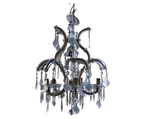 A glass five-branch chandelier, 50 cm drop, 44 cm wide