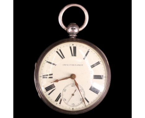 A Victorian silver pocket watch by Jackson of Weardale, having a key-wound lever movement and enamel face with heavy Roman nu