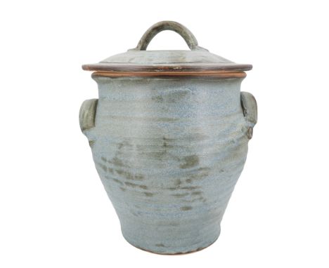 A contemporary Paul Mossman blue stoneware bread crock,  height 38 cm, purchased in 2003 at the Northern Potters Association 
