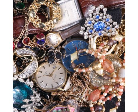 A group of vintage to contemporary white metal and costume jewellery, including alabone-inlaid Mexican white metal ear pendan