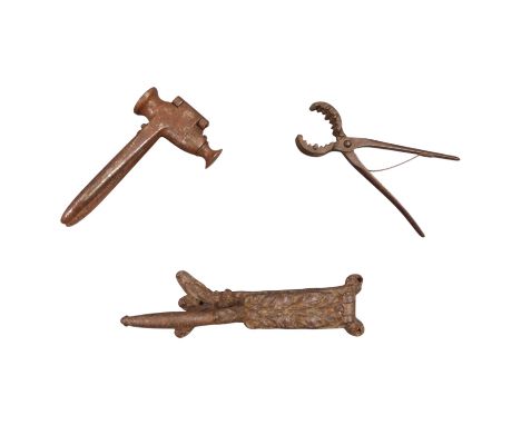 A Cabanac of Toulon cast iron bottle corking tool together with a Victorian cork press and one other tool