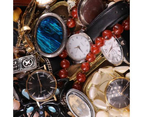 A group of vintage to contemporary costume jewellery, gentleman's wristwatches and dressing accessories, including a white me