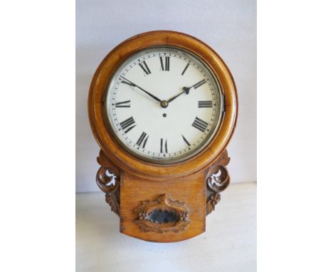 A London Midland and Scottish 12" oak cased drop dial trunk railway clock. Fitted with chain driven English fusee movement. T
