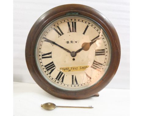 A BR(W) oak cased 16" double dial station clock. Case still retains original ivorine numberplate (B.R- W.R 5100). Fitted with