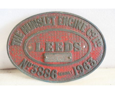 A THE HUNSLET ENGINE CO LTD builders plate from Austerity 0-6-0ST No 3886 rebuilt in 1963. Inscribed 'AUSTERITY LOCOMOTIVE BU