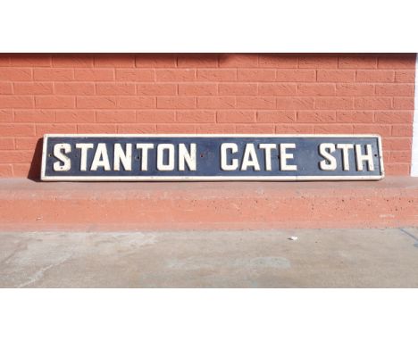 A signal box board from Stanton Gate South near Toton yard in Nottinghamshire. Wooden with cast iron letters. Measures 26 x 1