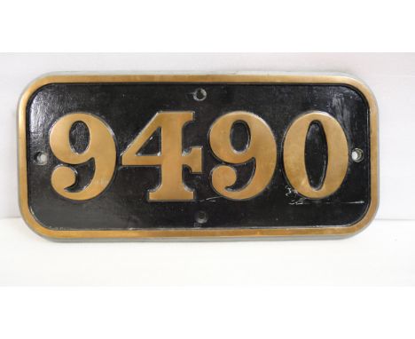 A BR(W) brass cabside numberplate 9490 from an 0-6-0 pannier tank built by the Yorkshire Engine Company under subcontract fro