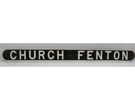 An LNER cast iron platform bench sign CHURCH FENTON. Measures 11 x 122.5cm HxW.&nbsp;