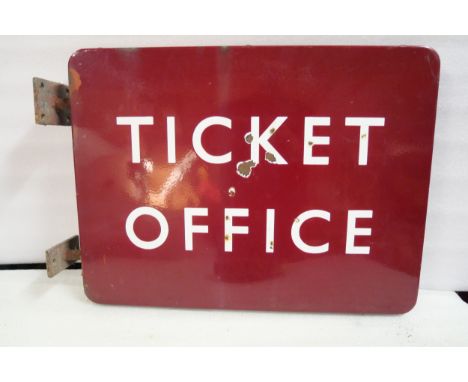 BR(M) fully flanged double-sided enamel Ticket Office station railway sign. Double sided complete with two original mounting 