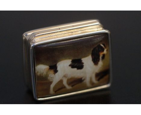 Silver enamel pill box king Charles spaniel 