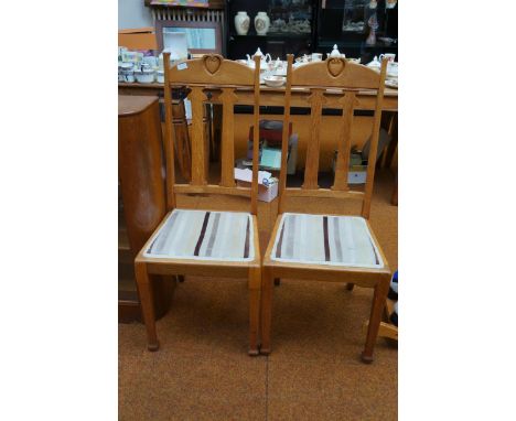Pair of light oak arts &amp; crafts style chairs