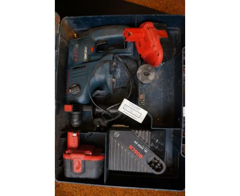 Bosch battery operated drill GBH 24 volt together with aluminium case containing tools 