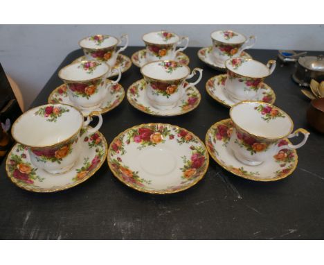 17 Piece Royal albert old country rose cups &amp; saucers