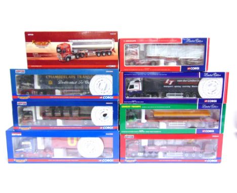 EIGHT CORGI DIECAST MODEL MODERN LORRIES  each boxed (all either lacking some detail parts and/or with damage to model or box
