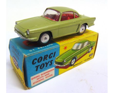 A CORGI NO.222, RENAULT FLORIDE  metallic green with a red interior, excellent condition, boxed, the box good.