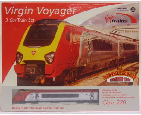 [OO GAUGE]. A BACHMANN NO.30600, VIRGIN VOYAGER CLASS 220 3-CAR TRAIN SET  red, silver and black livery; with controller, ada