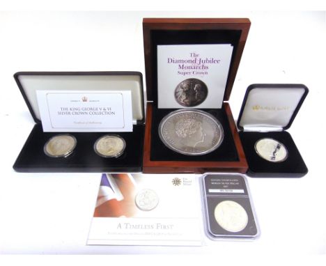 ASSORTED SILVER &amp; OTHER COINS  comprising a Great Britain, Elizabeth II (1952-), Britannia two pounds, 2007, cased; Eliza