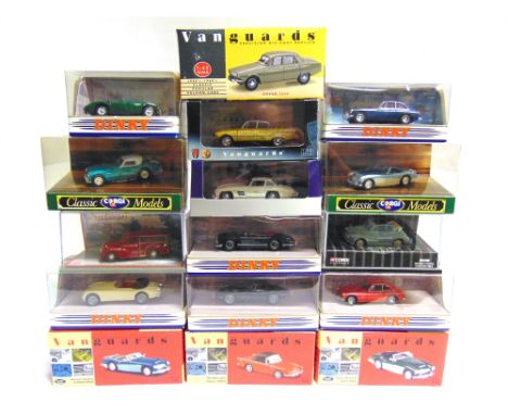 SIXTEEN 1/43 SCALE DIECAST MODEL CARS  by Matchbox Dinky Collection (6), Vanguards (5), Corgi Classics (4), and Atlas Edition