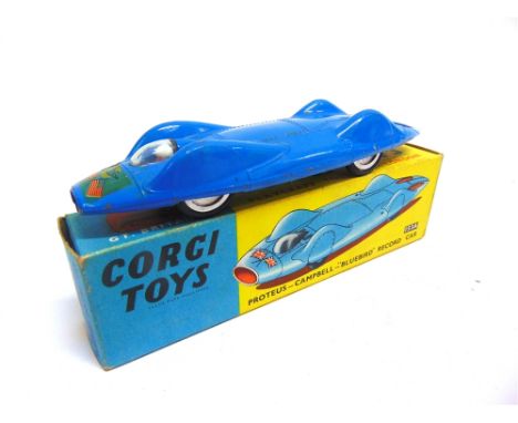 A CORGI NO.153A, PROTEUS CAMPBELL BLUEBIRD RECORD CAR  blue, good condition, boxed, with Model Club leaflet, the box good.