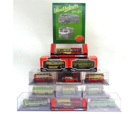 THIRTEEN 1/76 SCALE DIECAST MODEL BUSES OF SOUTHDOWN AND BRIGHTON &amp; HOVE INTEREST  by Corgi Original Omnibus Company (12)