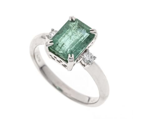 Smaragd-Brillant-Ring WG 750/000 mit einem im Smaragdschliff fac. Smaragd 2,53 ct blaustichiges Grün, transparent mit wenig i