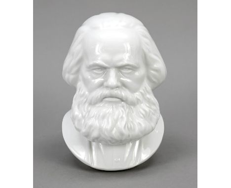 Kleine Büste von Karl Marx, Meissen, Jahreszeichen für 1953, weiß, Karl Marx (1818 Trier-1883 London, Philisoph), Modellnr. R