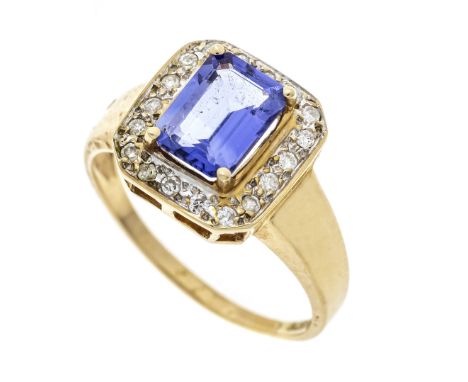 Harry Ivens Tansanit-Diamant-Ring GG 375/000 mit einem im Smaragdschliff fac.Tansanit 1,4 ct in einem leuchtenden violettstic