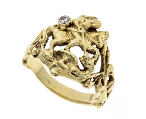 Motiv-Ring GG 585/000 ungest., gepr., ''Siegfried der Drachentöter'', besetzt mit einem Brillanten 0,06 ct W/SI, RG 60, 7,8 g