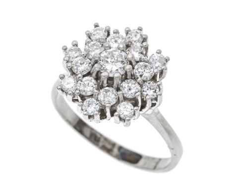 Brillant-Blüten-Ring WG 585/000 mit 17 Brillanten, zus. 1,30 ct W/SI, RG 55, 4,6 g