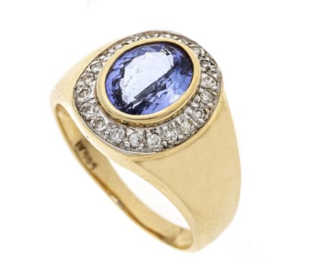 Harry Ivens Tansanit-Diamant-Ring GG 585/000 mit einem oval fac. Tansanit 1,4 ct in einem blaustichigen Violett, Augenrein, 9