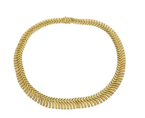 Vintage Glieder-Collier GG 750/000 partiell eismatt gebürstet, B. 16 - 9 mm, Kastenschließe mit SI-Acht, L. 47 cm, 64,3 g