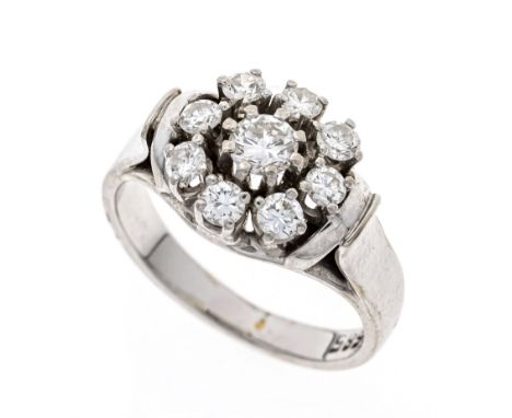 Brillant-Ring WG 585/000 mit 9 Brillanten, zus. 0,38 ct W/VS-SI, RG 49, 3,6 g