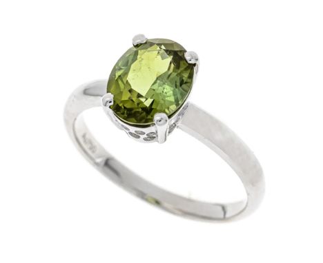 Turmalin-Ring WG 750/000 mit einem oval fac. Turmalin 2,07 ct leuchtendes gelbstichiges Grün, transparent mit wenig inneren M