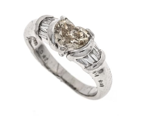 Fancy Herzschliff-Brillant-Ring Platin 900/000 mit einem in Herzform fac. Brillanten 1,042 ct (punziert) Fancy Light Brownish