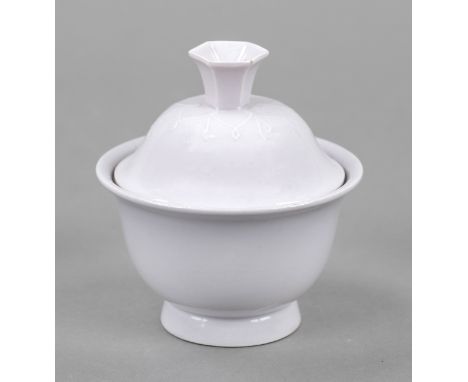 Art Deco Deckeldose, Meissen, Marke nach 1934, Deputat, Cremedose, aus einer Toilette Garnitur, Modellnr. R 278, rosa Scherbe