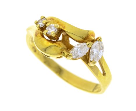 Brillant-Ring GG 750/000 mit 2 Brillanten und 2 Navette-Diamanten, zus. 0,27 ct W/SI, RG 55, 4,0 g