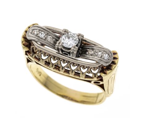 Altschliff-Diamant-Ring GG/WG 585/000 mit einem Altschliff-Diamanten 0,28 ct l.get.W/SI-PI und 6 Altschliff-Diamanten, zus. 0