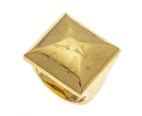 Cartier Ring Square Shape GG 750/000 aus der Nadine Krakov Collection von 1999, mit eingravierten Buchstaben, RG 51, Ringverk