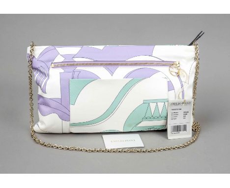 Emilio Pucci, La Villa Print Envelope Bicolor Pochette Bag/Clutch, polychrom bedruckter Stoff, goldfarbene Hardware, abnehmba