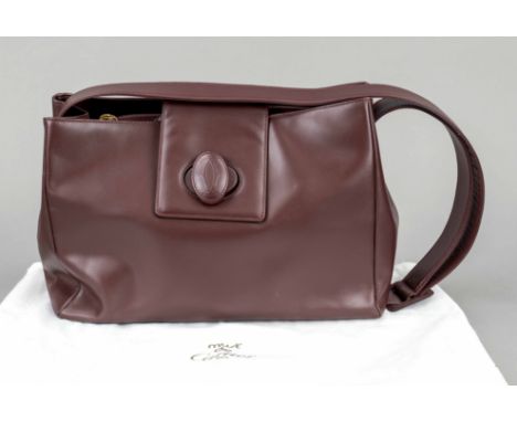 Cartier, Must de Cartier Vintage Leather Shopper, burgunderrotes feines Leder, goldfarbene Hardware, breiter verstellbarer Sc