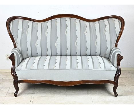 Louis-Philippe Sofa um 1860, Mahagoni massiv, zeittypisch geschweiftes Gestell, 107 x 170 x 80 cm.- Das Möbel kann nicht in u