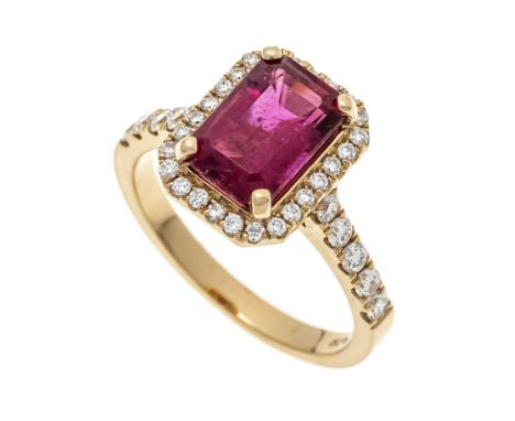 Turmalin-Brillant-Ring RG 750/000 mit einem im Smaragdschliff fac. Turmalin 2,22 ct in einem leuchtenden etwas dunkleren pink