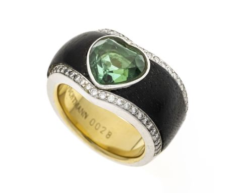 Fa. Fochtmann Design-Ring GG 750/000 und Platin mit Ebenholz-Einlagen auf den Ringschultern besetzt mit einem herzförmig fac.