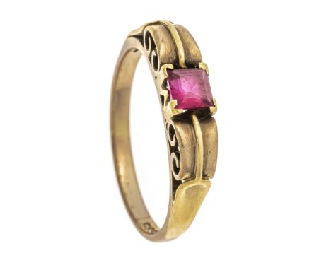 Rubin-Ring RG 585/000 mit einem fac. Rubin-Carrée 4,2 x 4,2 mm, vermutlich zeittypische Synthese, RG 56, 2,6 g