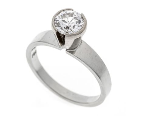 Solitär-Brillant-Ring WG 750/000 mit einem Brillanten 1,05 ct l.get.Weiß+-l.get.Weiß (I-J) / VS-SI, RG 53, ungedeutete Meiste