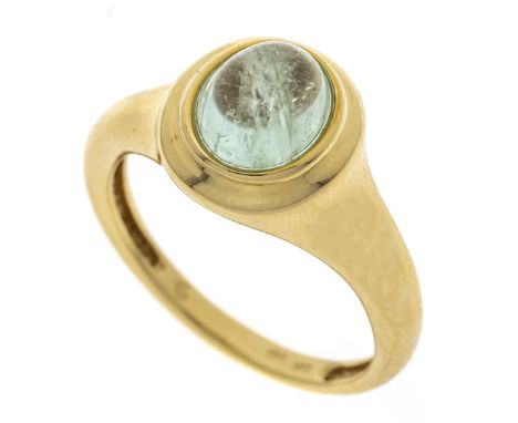 Paraiba-Turmalin-Ring GG 750/000 mit einem ovalen Paraiba-Turmalin-Cabochon aus Mozambique 2,6 ct in einem Blassgrün, transpa