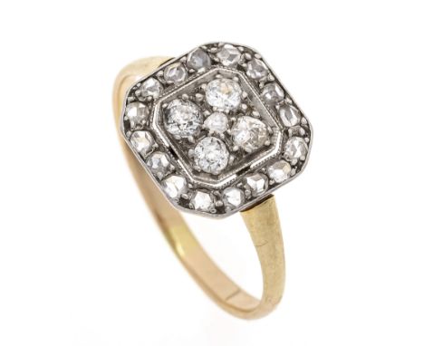 Art Deco Altschliff-Diamant-Diamantrosen-Ring GG/WG 585/000 mit Altschliff-Diamanten, zus. 0,35 ct l.get.W-W/SI-PI und Diaman