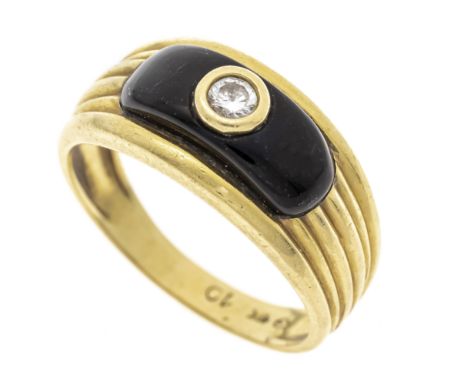 Brillant-Ring GG 585/000 mit einem schwarzen Bogenelement 14 x 6,5 mm besetzt mit einem Brillanten 0,09 ct W/SI, RG 56, 5,3 g