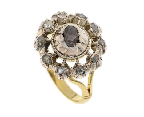 Diamantrosen-Ring GG 585/000 und Silber mit 11 Diamantrosen 4,67 x 3,08 - 2,02 x 1,90 mm getönt/SI-PI, RG 53, 5,4 g