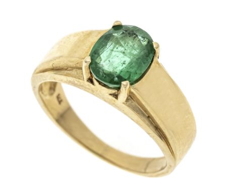 Smaragd-Ring GG 375/000 mit einem oval fac. Smaragd 9 x 7 mm, RG 56, 4,9 g